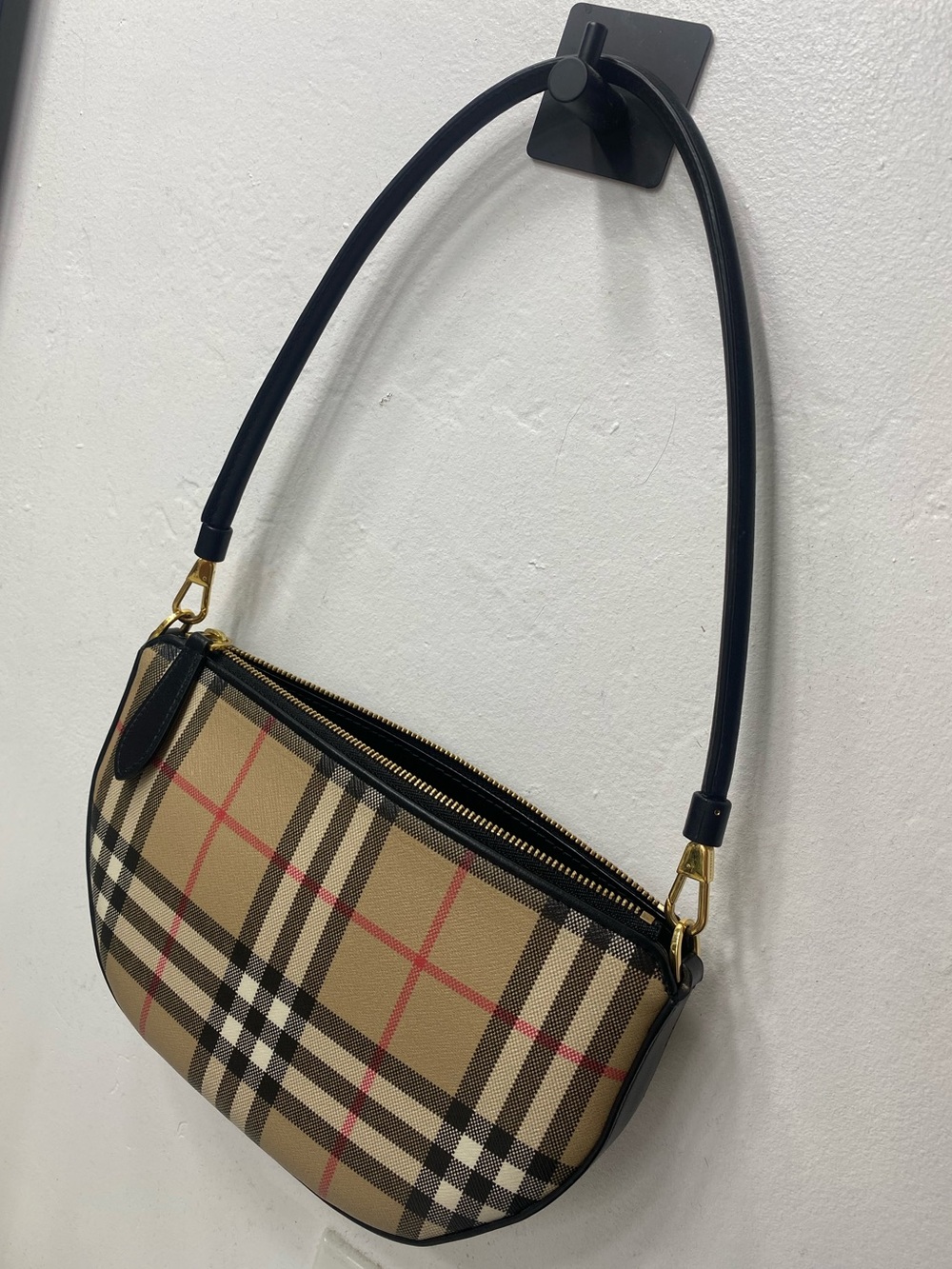 Burberry Beige Plaid Shoulder Bag with Black Trim & Wallet